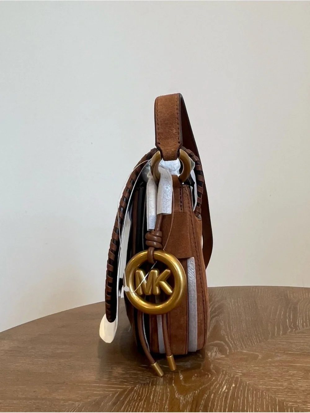 Michael Kors Josie Medium Whipstitched Suede Saddle Bag